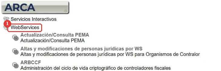 Árbol de servicios: ARCA, Servicios Interactivos y WebServices