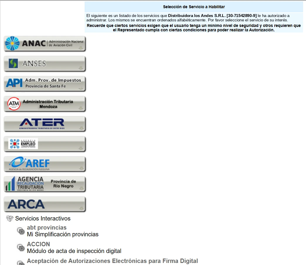 Árbol de servicios: ARCA, Servicios Interactivos