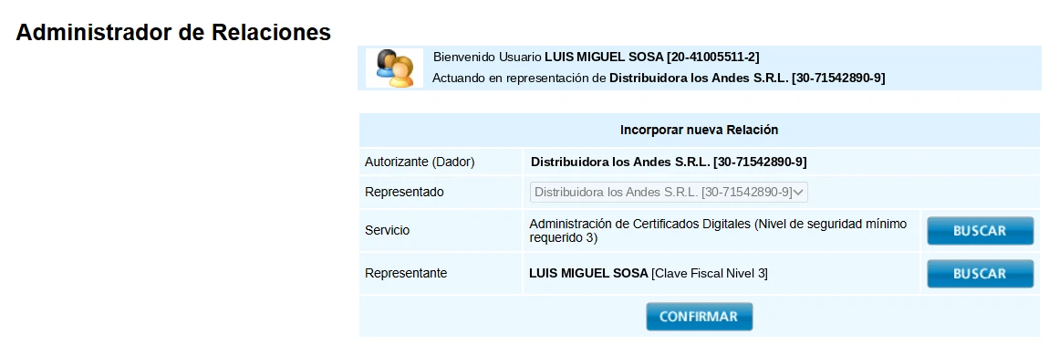 Resumen de la relación antes de confirmar