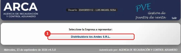 Administración de puntos de venta y domicilios: Seleccione la Empresa a representar