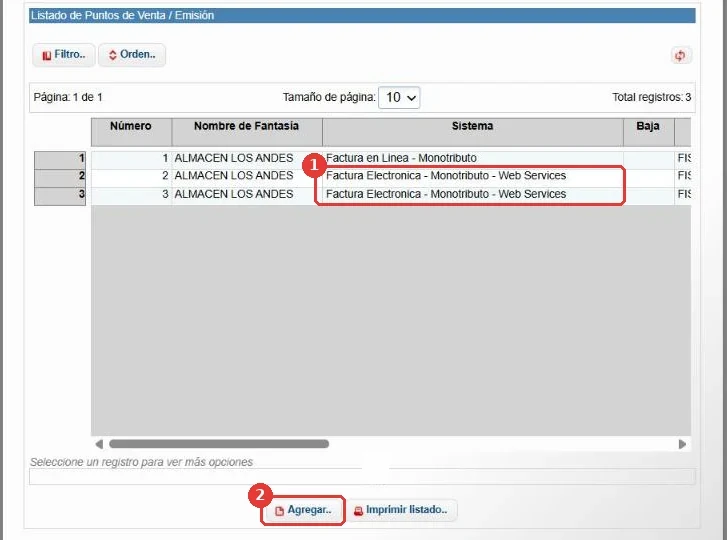 Listado de puntos de venta de un monotributista: dos con Factura Electronica - Monotributo - Web Services
